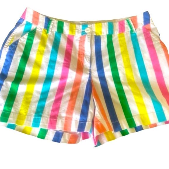CROWN & IVY Rainbow Striped 
 5 Inch Inseam Caroline Shorts Sz 8 - Picture 4 of 9